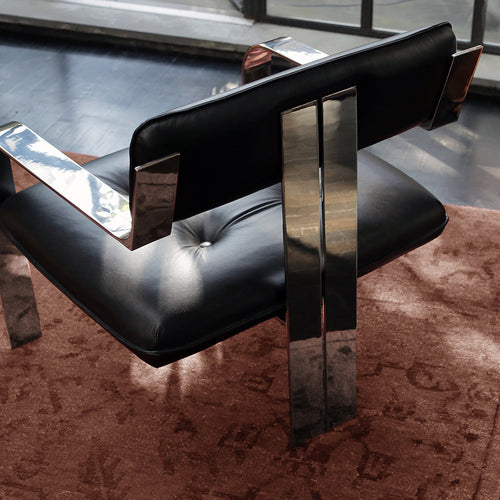 Sessel mit Chromrahmen – Schwarzes Leder