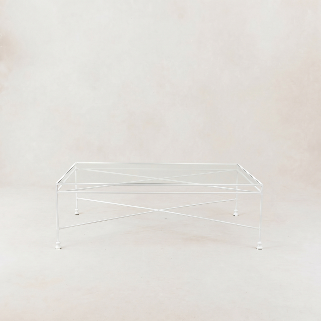 Gartentisch aus Glas, rechteckig – weißes Gestell