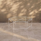 Outdoor-Glas-Sechsecktisch - Weißer Rahmen