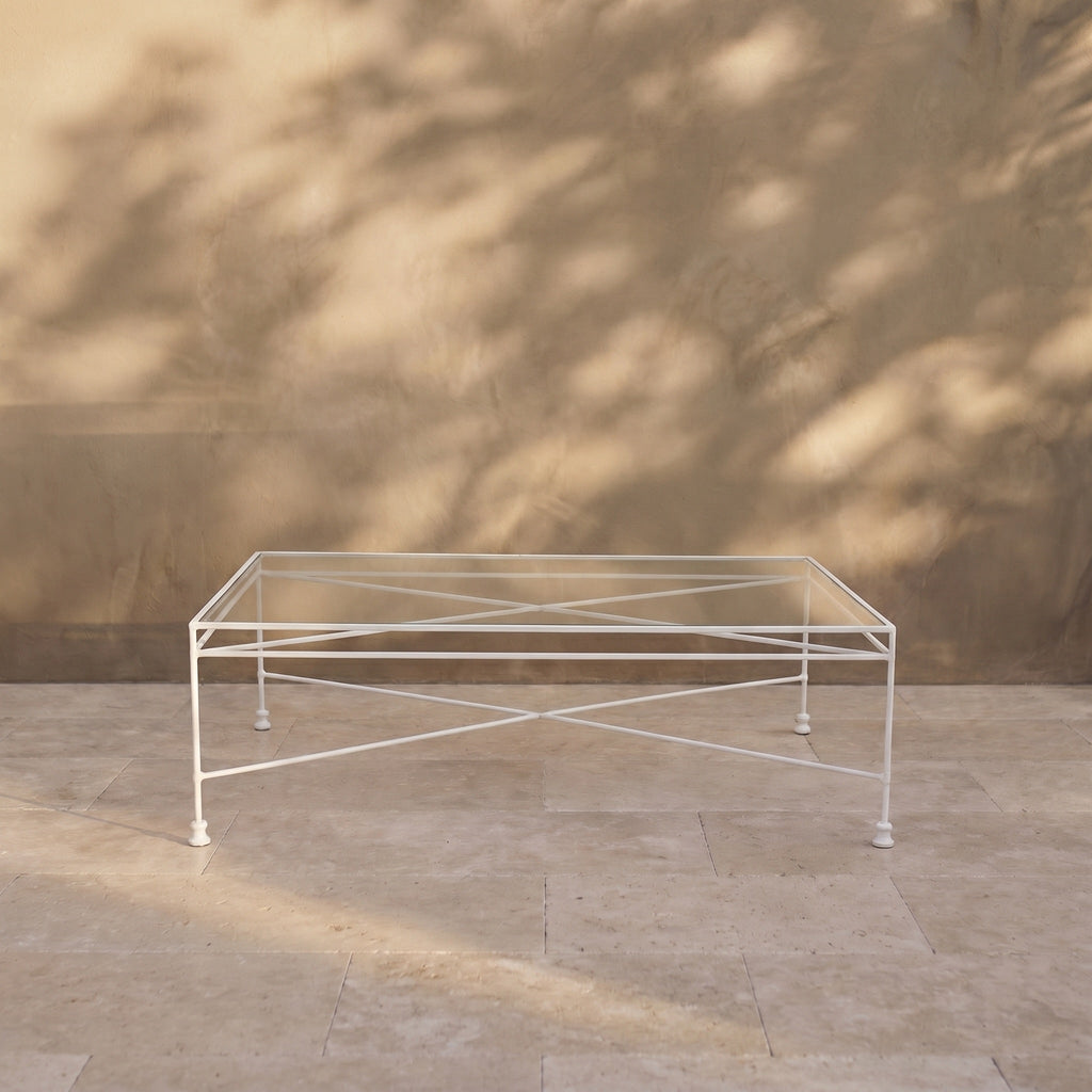 Gartentisch aus Glas, rechteckig – weißes Gestell