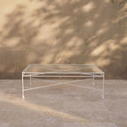Gartentisch aus Glas, rechteckig – weißes Gestell