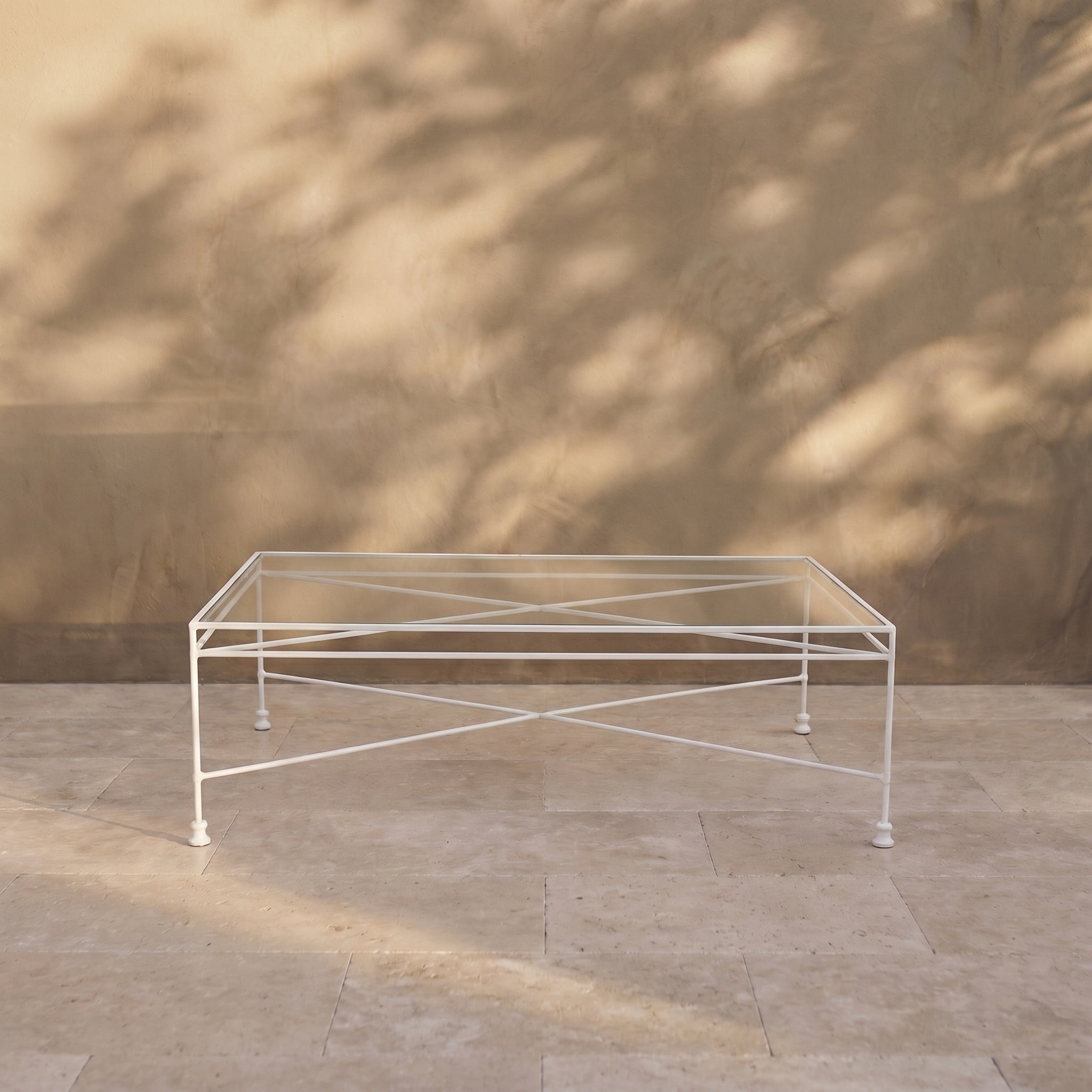 Gartentisch aus Glas, rechteckig – weißes Gestell