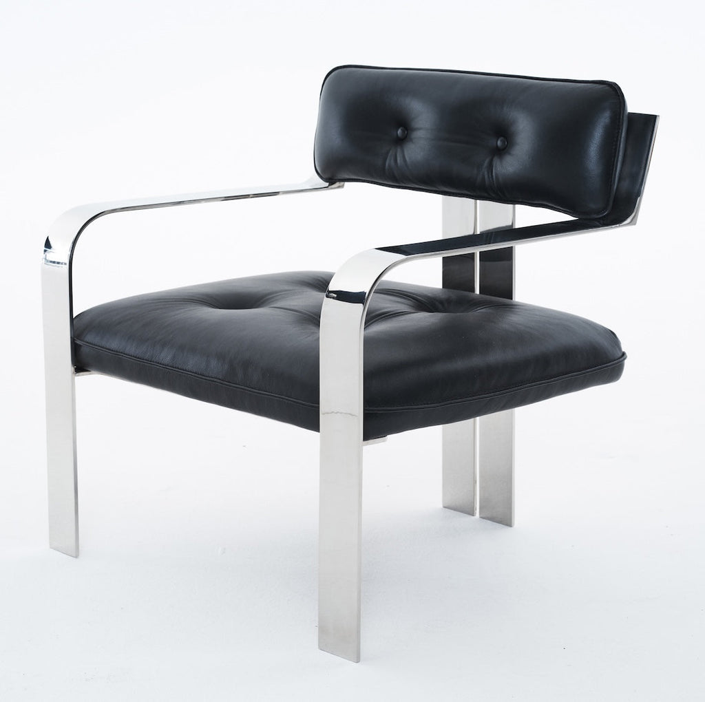 Sessel mit Chromrahmen – Schwarzes Leder