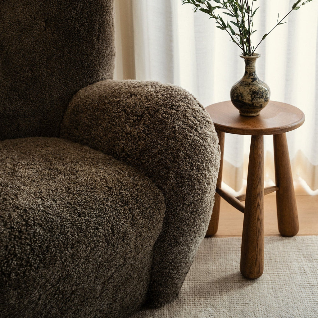 Drehbarer Loungesessel – Taupefarbenes Shearling
