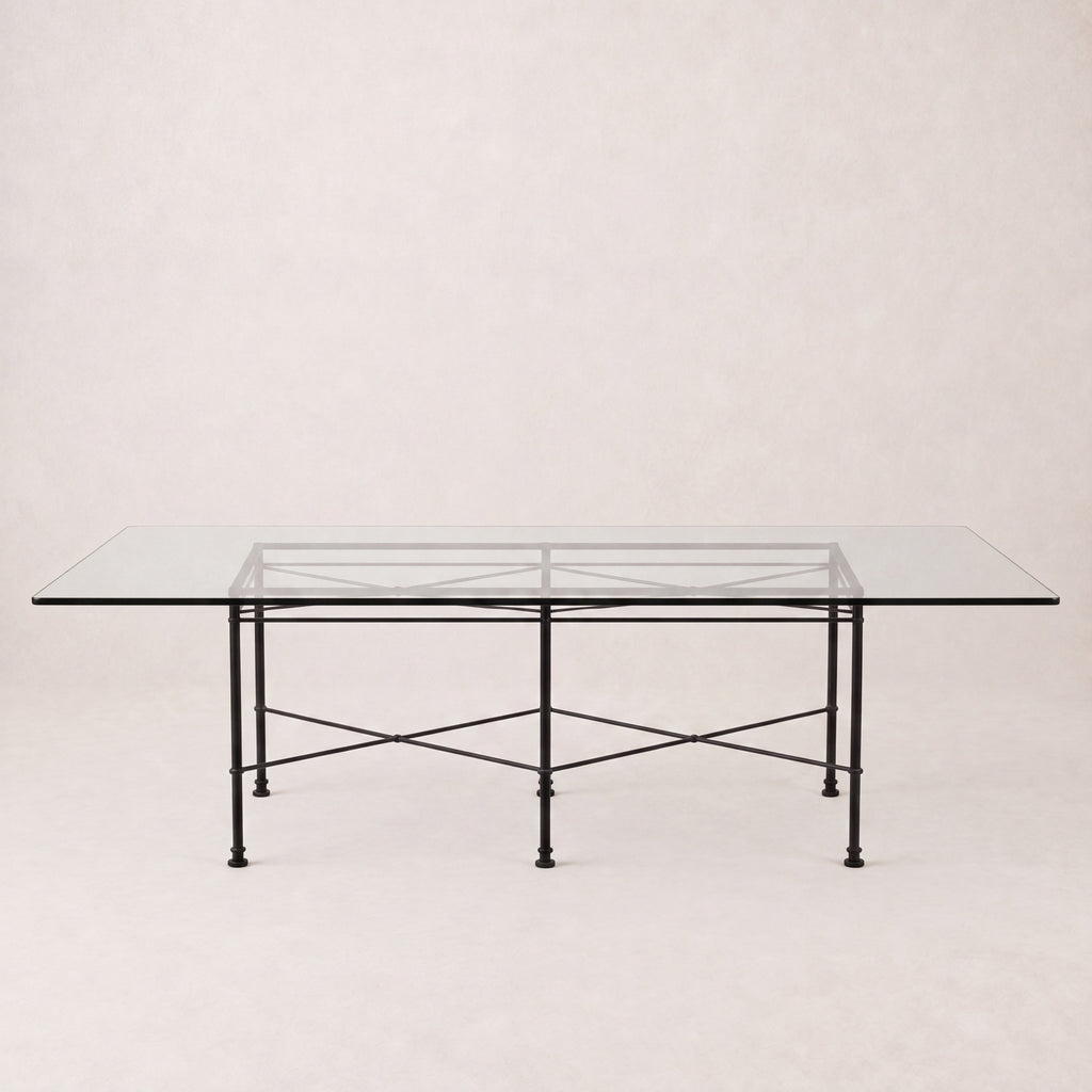 Outdoor-Esstisch aus Glas, rechteckig – Schwarzes Gestell