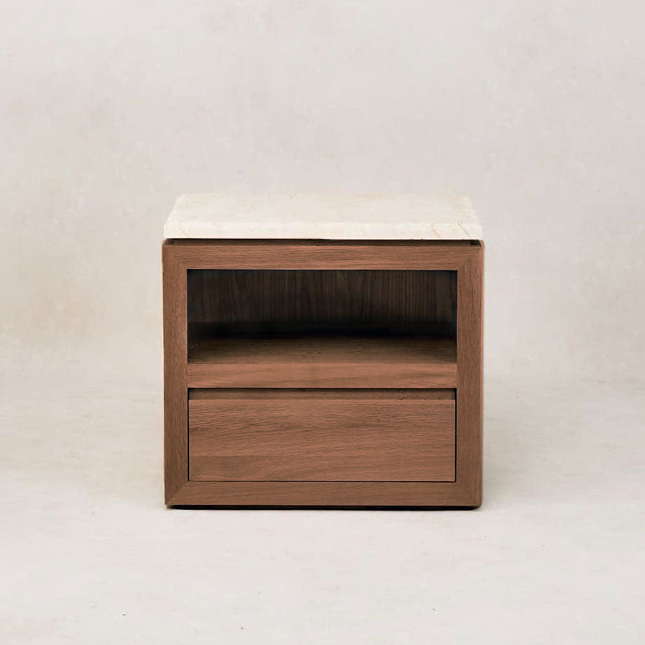 Nachttisch mit Marmorplatte und Schublade mit Soft-Close-Funktion – Mokka