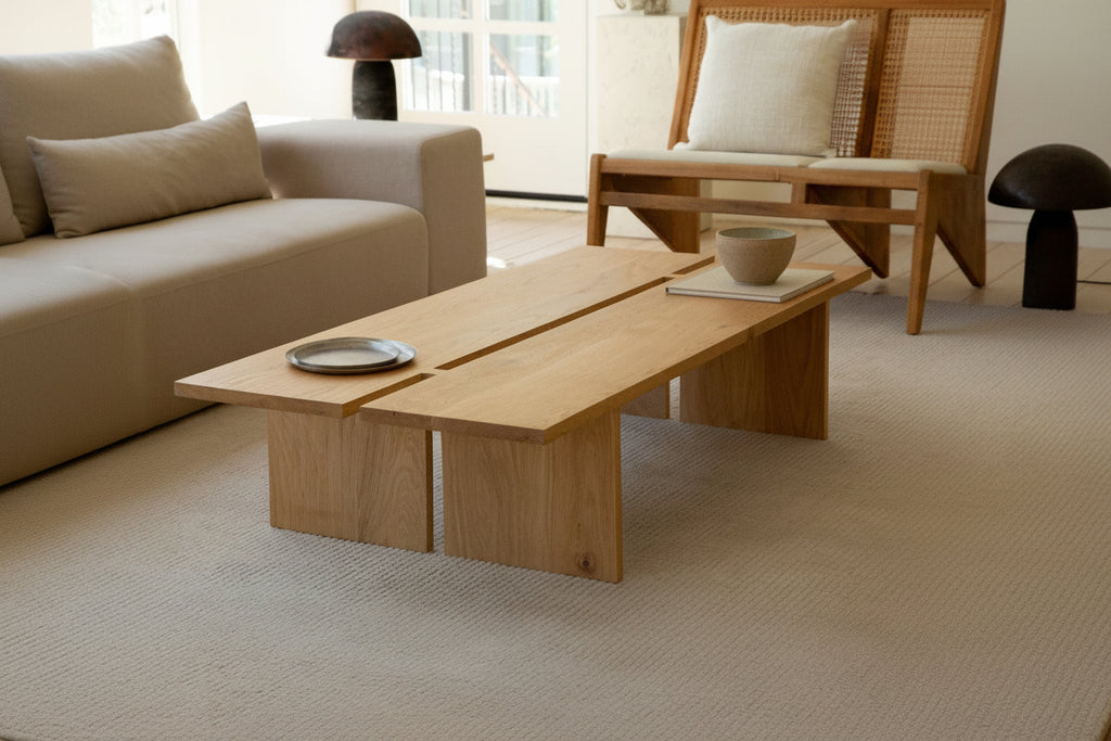 Couchtisch aus massiver weißer Eiche – Natur